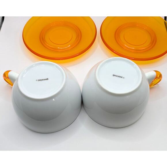 Guzzini Cappuccino Large Mugs Neon Orange Saucer Porcelain/Acrylic Set of Two - Picture 6 of 12